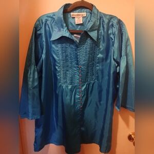 Denim 24/7 Teal Pleated Blouse